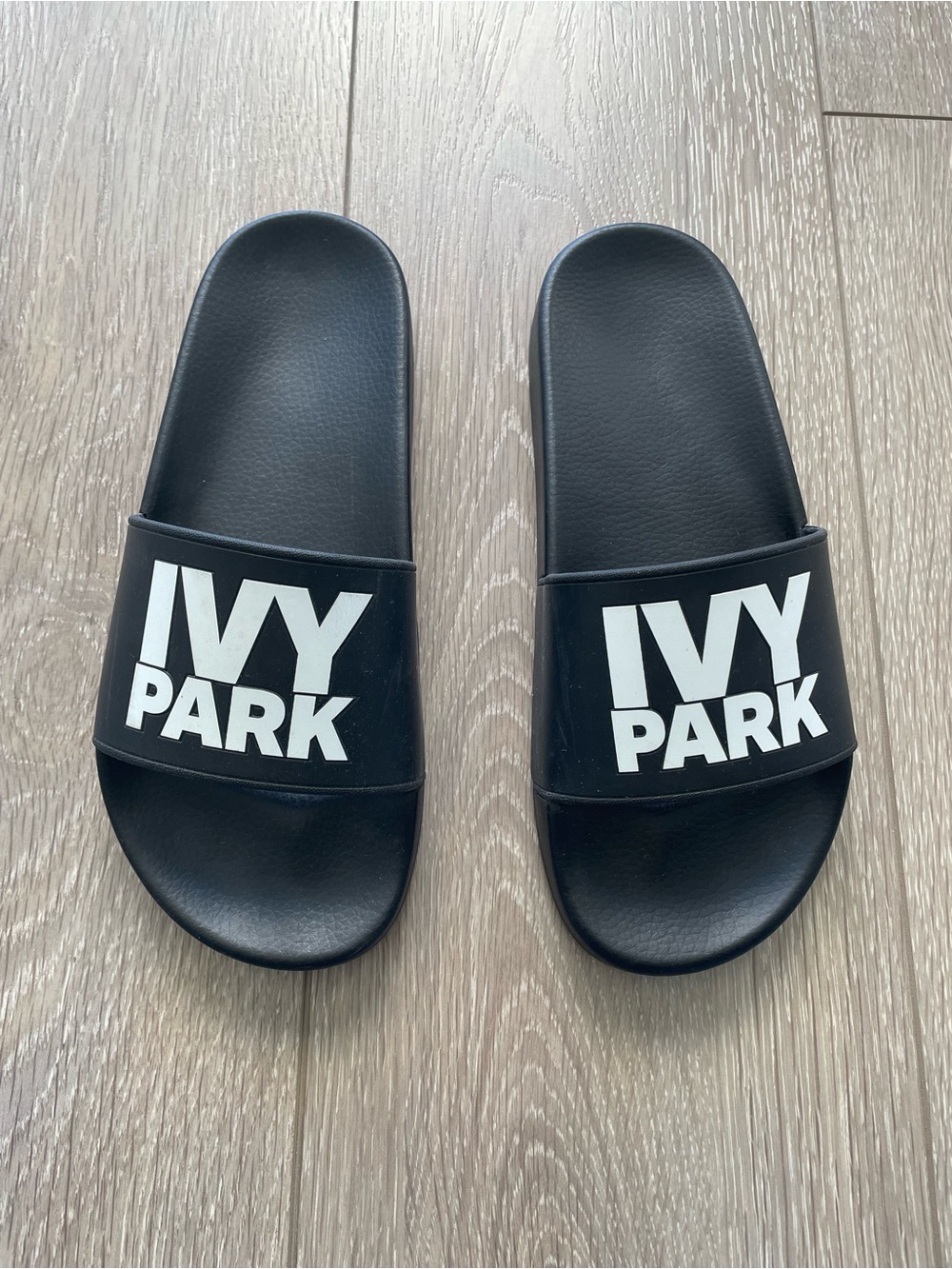 IVY PARK Black Slide Sandals with White Logo